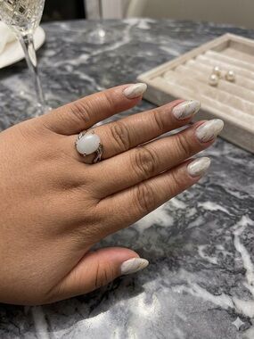 Size 8 white jade gemstone ring